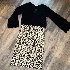 Speechless Kids Black Sweater and Leopard Print Skirt Set from Von Maur NWT